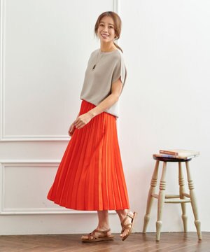  【ウエストゴム】リネンライクエアーヴィンテージ プリーツスカート