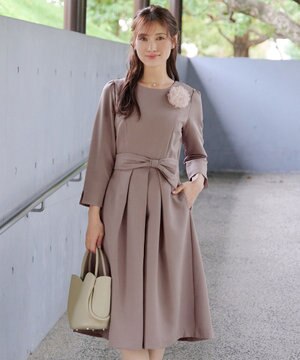  【セレモニー・新色追加】アシメリボンベルトフレアワンピース