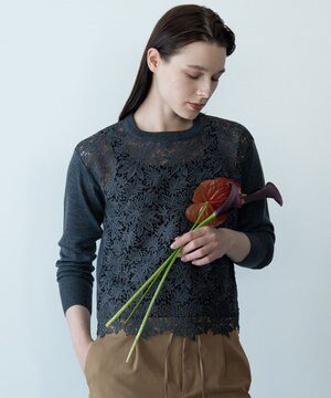  【カトリエムブーケ】Tricot de dentelle レースプルオーバーニット