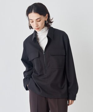  【男女兼用】フラノライク ハーフジップ シャツブルゾン [24年秋冬商品]