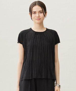  【洗える】ジョーゼットプリーツコンビ カットソー