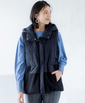  【中綿・軽羽織】フード付きパディングベスト