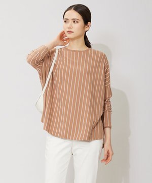  【洗える】ヴィスコースワイド ストライプ柄プルオーバー