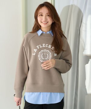  【洗濯機可能/サスティナブル】ロゴ裏起毛クルーネックプルオーバー