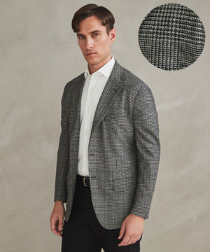 新柄【吸水速乾/ウォッシャブル】ノルマンディーリネン カーディガンジャケット_グレンチェック柄