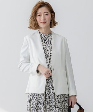  【セットアップ対応/防シワ性/洗える】アイアスマットストレッチ ノーカラー ジャケット