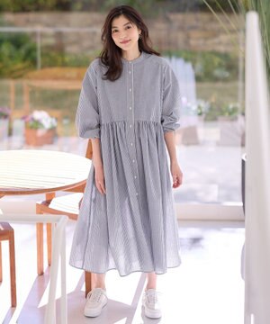  【ペチコート付】ギャザーシャツワンピース