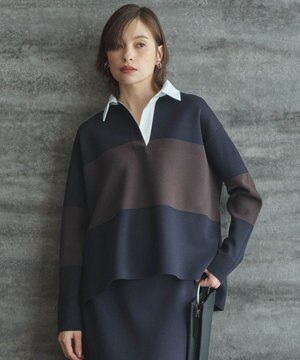  【洗える】 シンセティックダブルフェイス ラガーニットプルオーバー