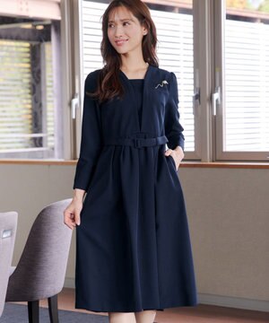  【ダブルクロス・洗える】 ナローVネックワンピース