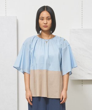  【WOMEN】バイカラーギャザー ブラウス