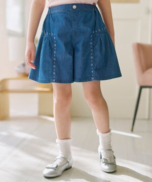  【110-140㎝】 ブルーフラワーデニムキュロット