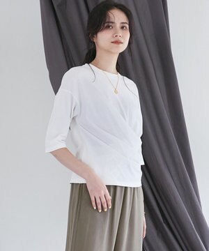  【SLOW/一部店舗限定】MVSコットン カシュクール 5分丈 Tシャツ