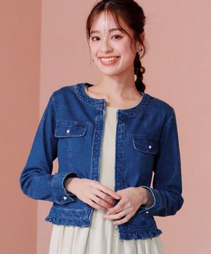 【洗える】ノーカラーデニムジャケット