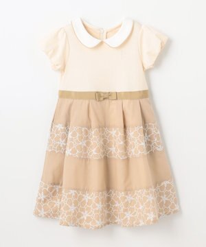  【110-140㎝】フラワーパネルボーダー ワンピース