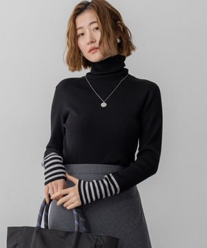 【見上愛さん着用/VERY掲載/洗える】ウーステッドウール リブタートル ボーダー ニット