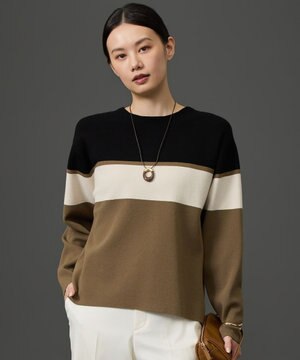  【定番・人気素材】レーヨンストレッチブロッキングカラー ニット