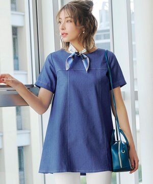  【洗える】デニムチュニックブラウス