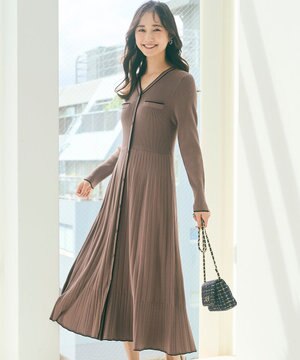  【洗える】バイカラーデザインニット ワンピース