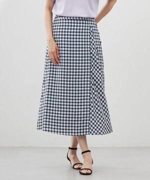  【洗える】アセVisギンガム フレアー スカート