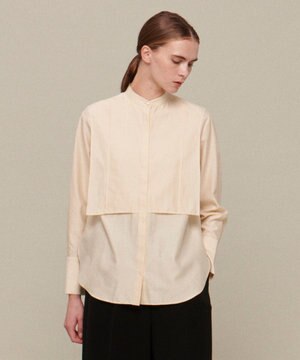 シルクコットントリコチン スタンドカラーシャツ