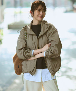 【撥水加工】ソフトメモリータフタ スタンドネック ブルゾン