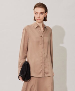  【洗える】 ルゼブフィブリルサテン シャツ