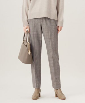  【撥水加工・洗える】TRギャバ裏起毛チェック柄テーパード パンツ