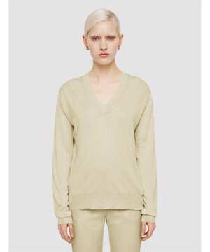  【洗える】スーパーファインコットンシルク　Vネックニット