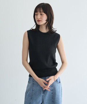  【マシンウォッシャブル】ノースリーブリブニット