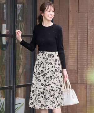  【美人百花掲載】フラワージャガードニット ワンピース