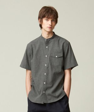 【HYBRID LINEN】 バンドカラーシャツ
