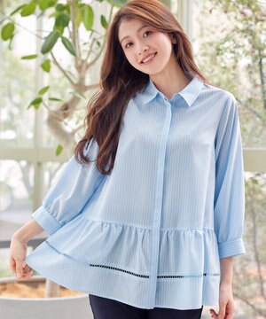  はしごレースストライプシャツチュニック