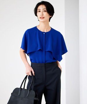  【UVカット・接触冷感・防シワ・洗える】エステルダブルクロス ハンカチーフスリーブブラウス