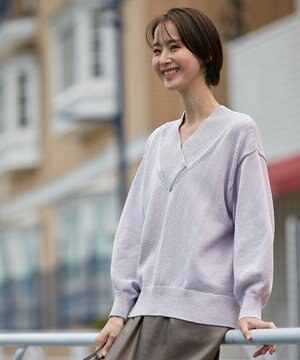 【XSサイズ～/洗える】コットンブレンドコード Vネックニット