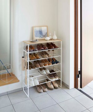  天板付きシューズラック タワー 6段 ホワイト