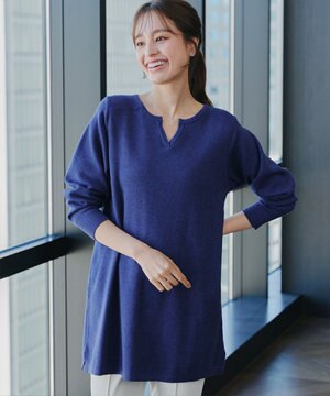  【洗える】キーネックラメニットチュニック