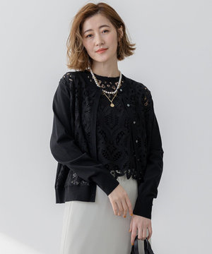 【洗える】エンブロイダリーレース カーディガン