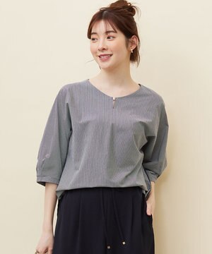  【洗える】シルケットストライプドルマン カットソー