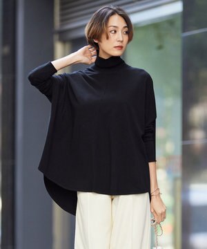  【洗える】 ヴィスコースワイド タートルネックプルオーバー
