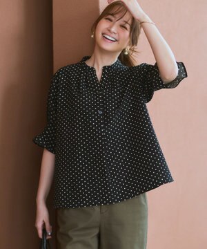  【WEB&一部店舗限定】ドットプリント サッカー ブラウス