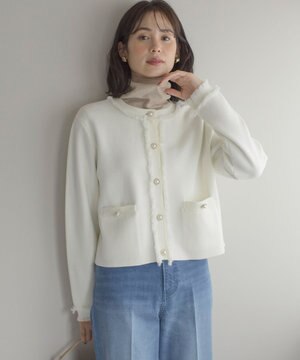  ビジューボタンニットジャケット