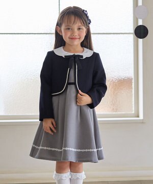  【2点セット】ノーカラー ボレロジャケット+襟付き ワンピース