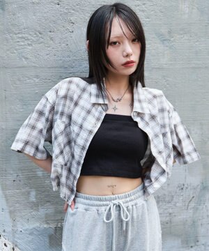  ショートチェックシャツ（S）