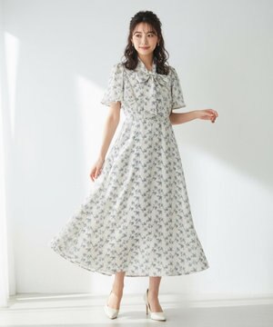  【洗える】フラワープリント クラシカル ワンピース