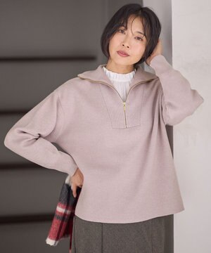  【洗濯機可】スウェットライクハーフジップニット