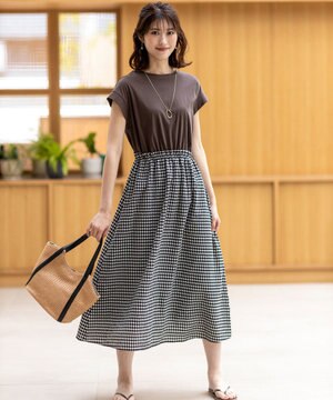 【洗える】チェックドッキング ワンピース