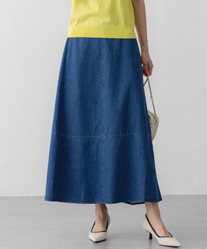  【洗える】ライトダンガリー フレア スカート