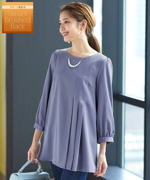  【洗える】【スマート裏起毛】アシメタックチュニックブラウス