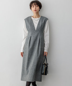 シルクネップヘリンボーン オールインワン ワンピース