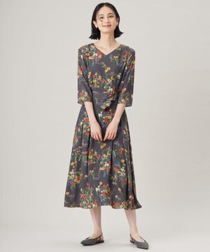 【洗える】フラワーガーデンプリント ワンピース